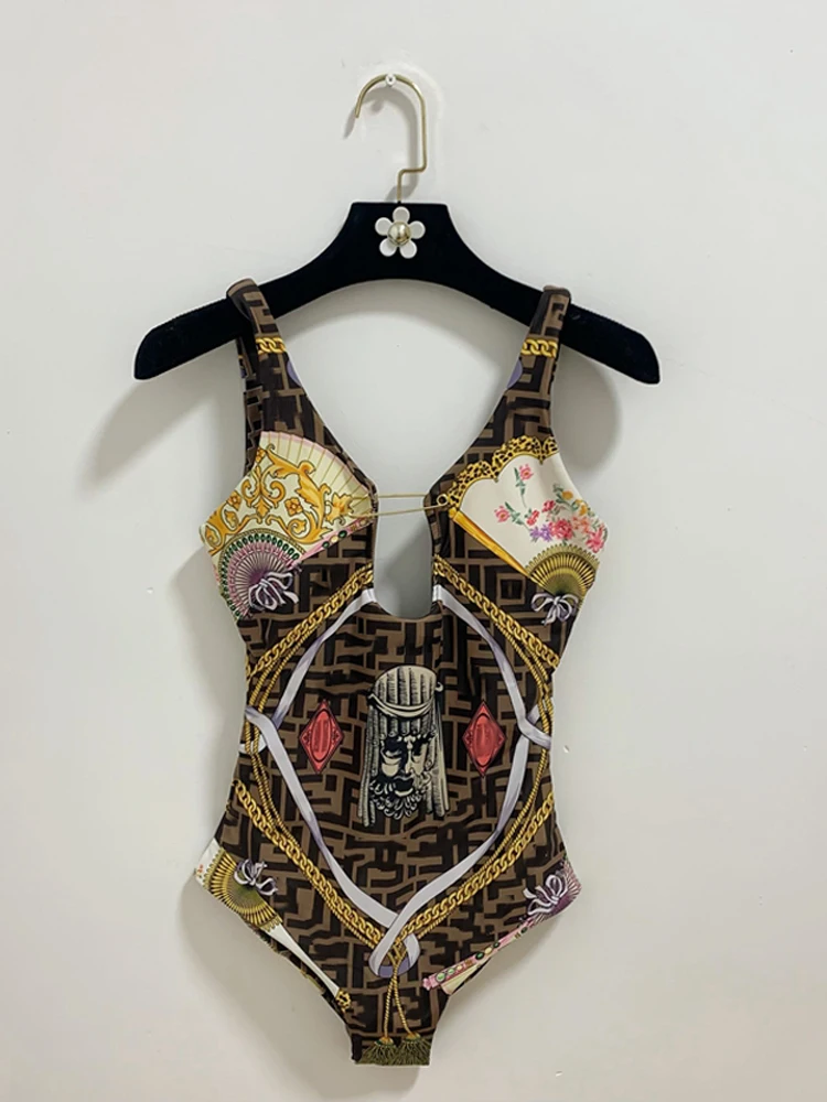 

Baroque Print Bikini One-Piece Swimsuit Sexy Women's Thermal Spa Vacation Collaborative Tight Strap Swimsuit Polyester Fiber