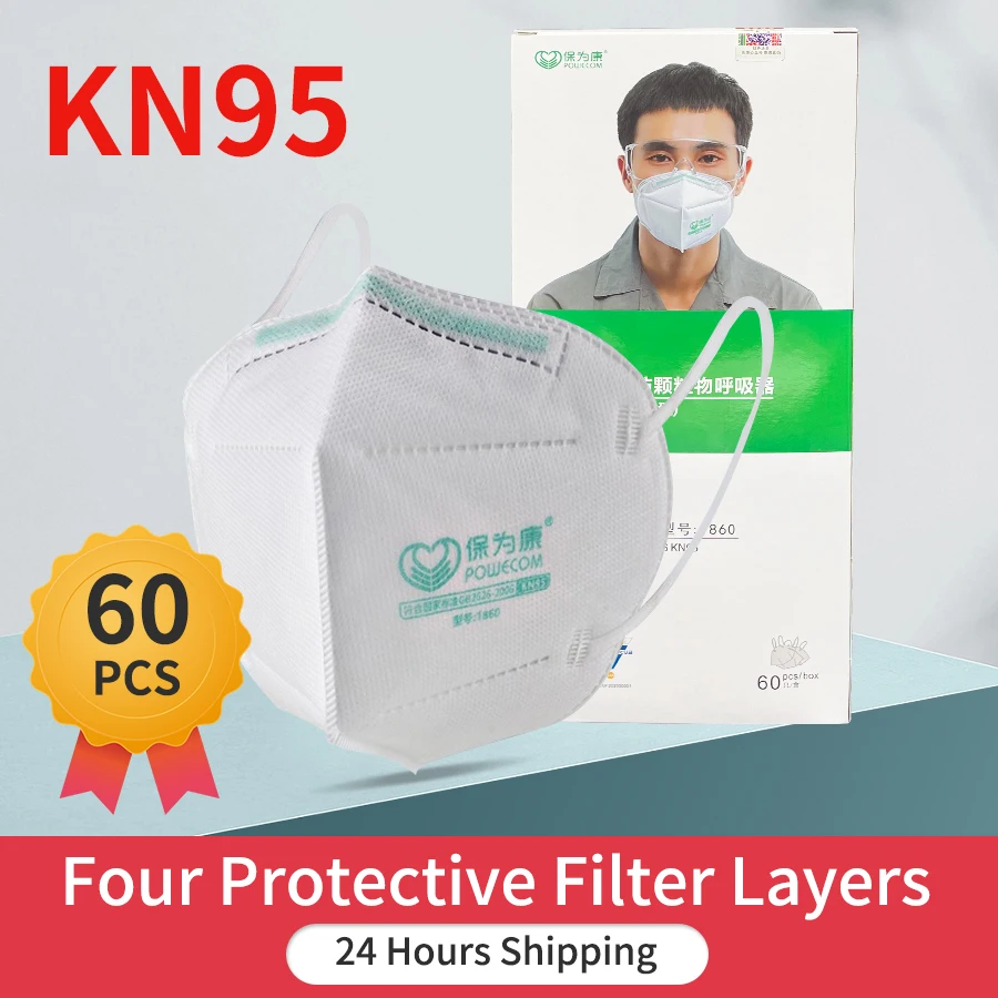 

60Pcs KN95 Mask Ear-Strap/Headband Face Mask 4-Layers Dust-Proof Mouth Mask Anti-PM2.5 Anti-Fog Protective Respirator Dust Masks