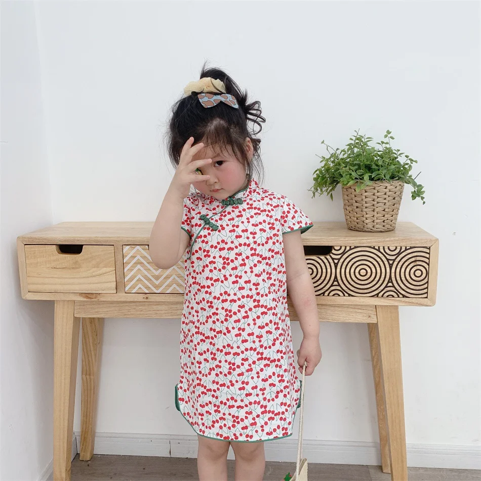 Children Casual Cheongsam Girls Dress Chinese Style Modern Qipao Clothing Kids Summer Costume Birthday Traditional Hanfu Apparel