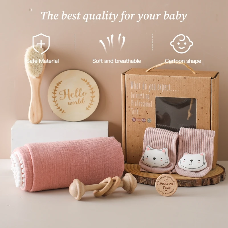 Baby Christmas Gift Set Toddler Stuff Bath Towel Cotton Blanket Wooden Brush Products For Kids Toy Crochet Snowman Rattles Toy