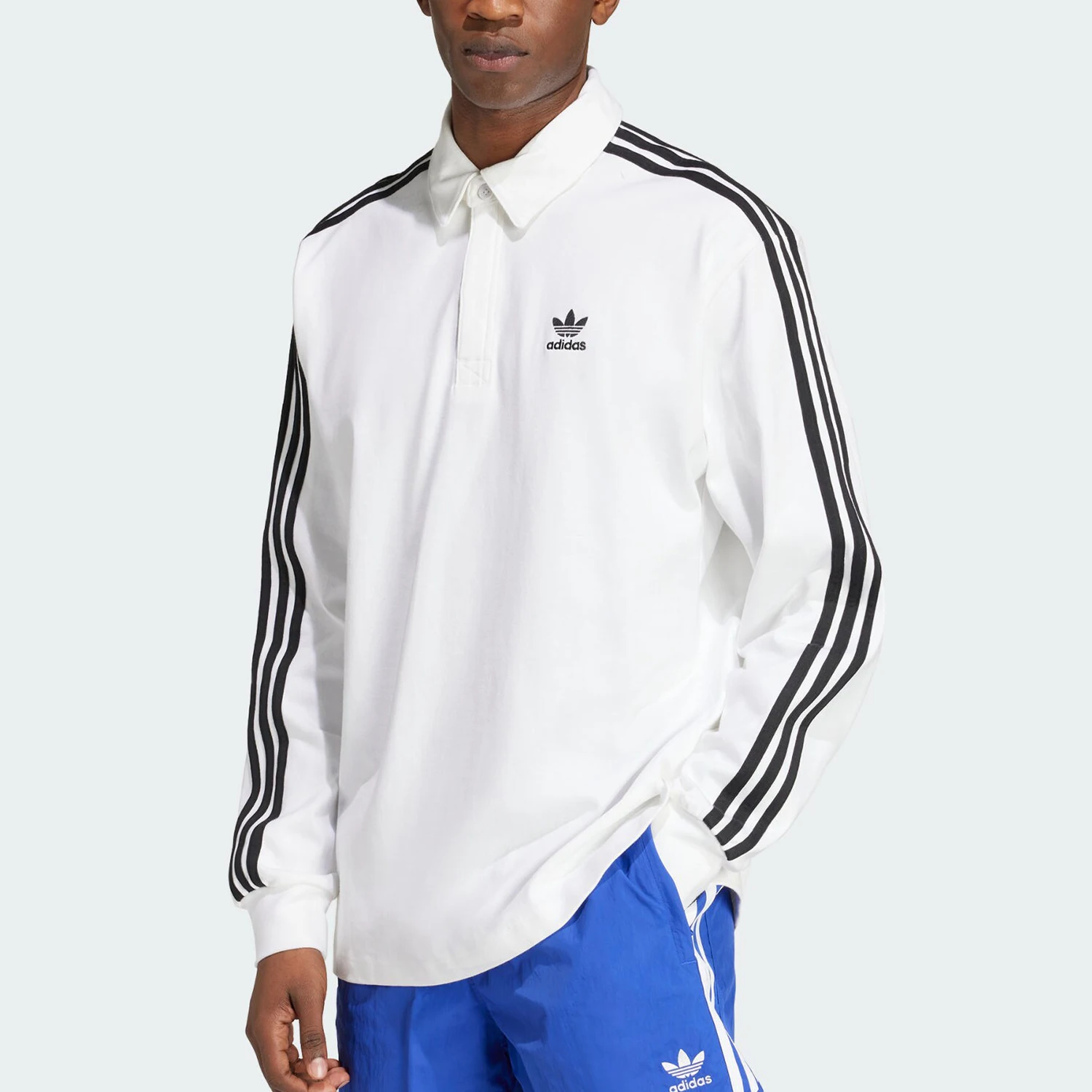 Adidas genuine clover men's striped knitted American sports long sleeved shirt IZ2459