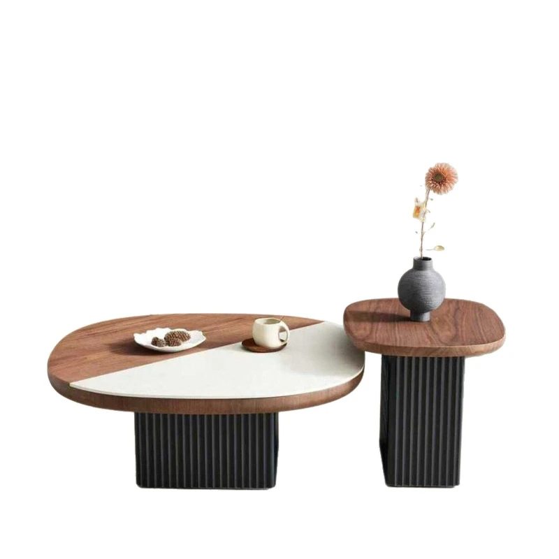 Medieval style designer round coffee table size combination living room retro home walnut surface simple tea table