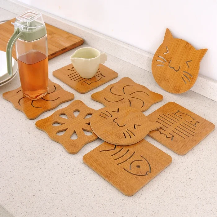 New Cute Shape Wooden Anti-slip Table Mat Heat Pad Insulated Hot Pot Mat Kitchen Placemats Insulation Mats