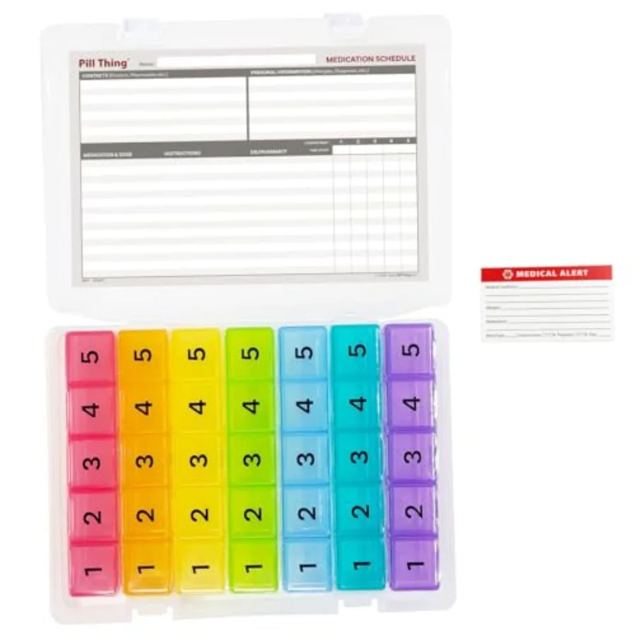 

5 Times a Day Weekly Pill Box Organizer Case, Secure Day Pillbox with Medication Schedule