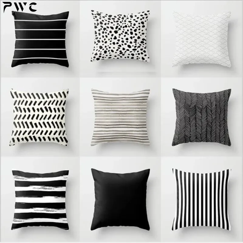 

Nordic Stripes Geometric Cushions Cover Black White Grey Polyester Pillowcase Sofa Car Home Decorative Pillow Case