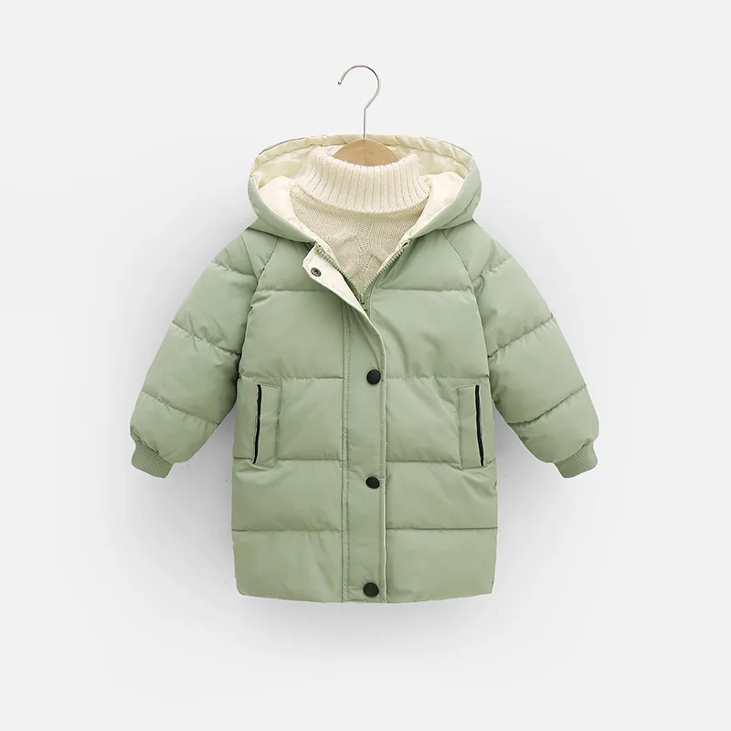 2 3 4 5 6 8 10 Jahre Mädchenjacke Winter Langer Stil Einfarbig Dick Warmhaltend Mit Kapuze Oberbekleidung Für Jungen Daunen-Baumwoll-Schneeanzug – Detail 6