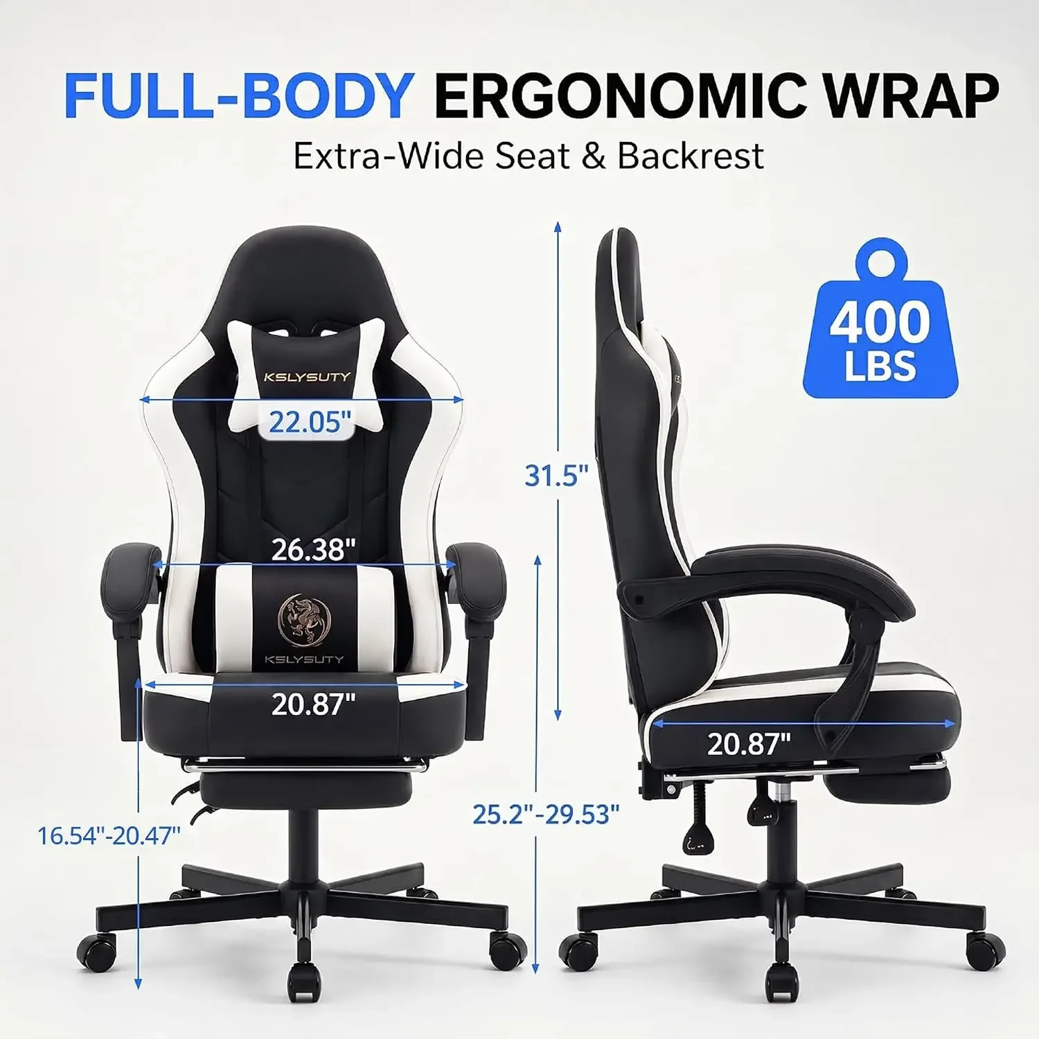 Desk Computer Gaming Chair - High Back Ergonomic Office Chair with Footrest and Lumbar Support, Swivel Comfy Home Gamer Video Game Chairs with Pocket Spring Cushion for Adults (White Leather)