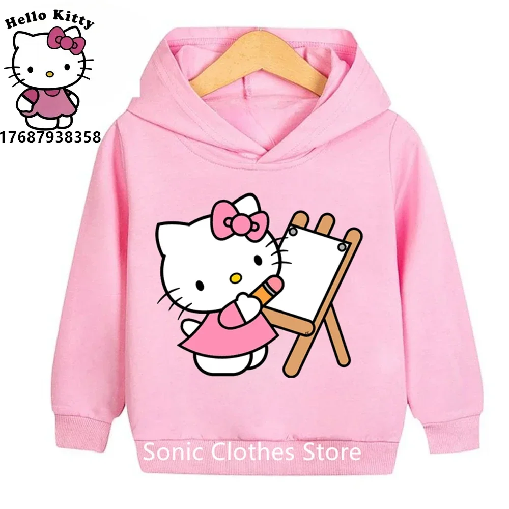 

New Girls Kawaii Hello Kitty Hoodie Kids Girls Sanrio Sweatshirt Kawaii Fashion Pullover Anime Girls Boy Kids Casual Clothes