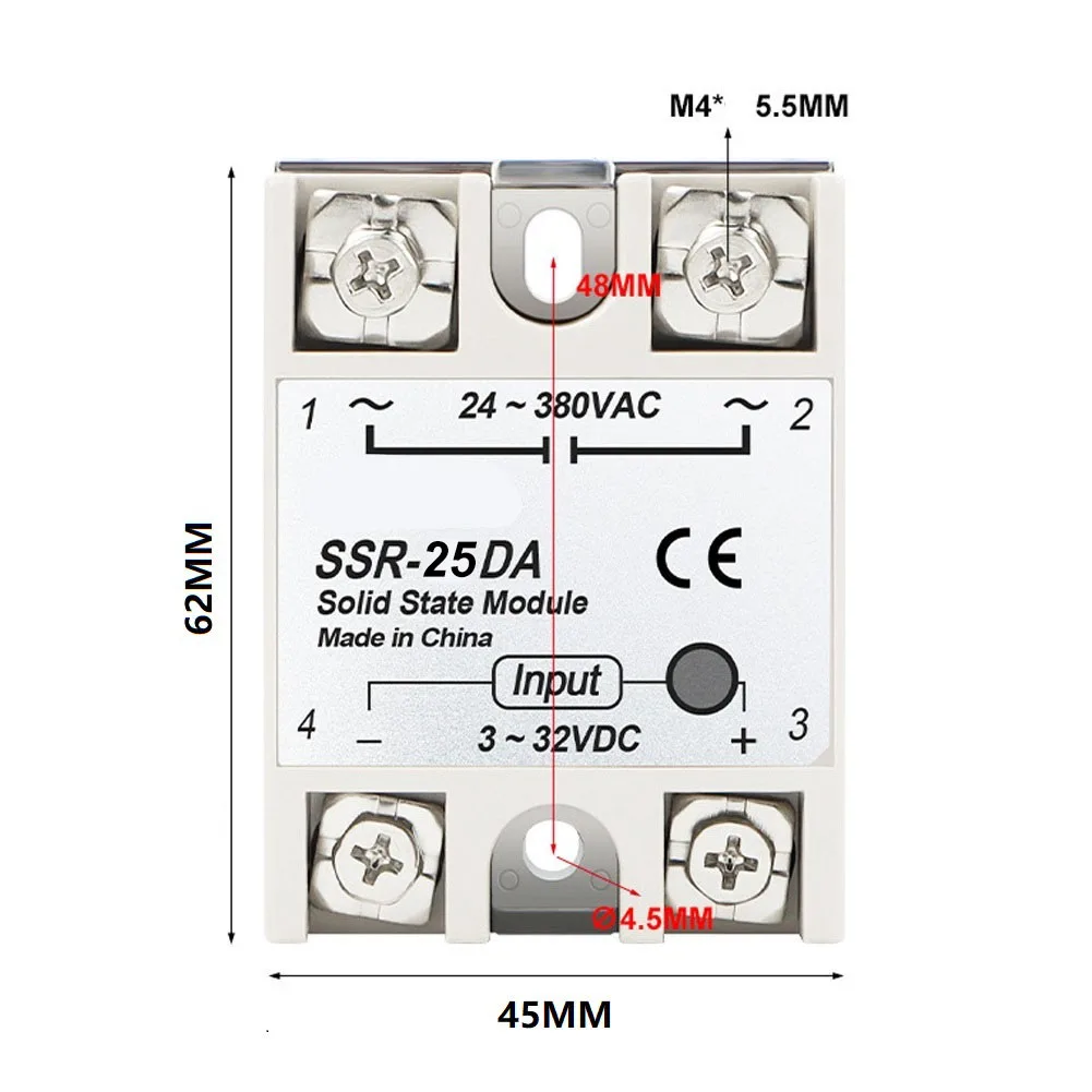 Single Phase SSR25DA Solid State Relay 25A DC to AC Relay 332V DC Input for Industrial Electrical Applications