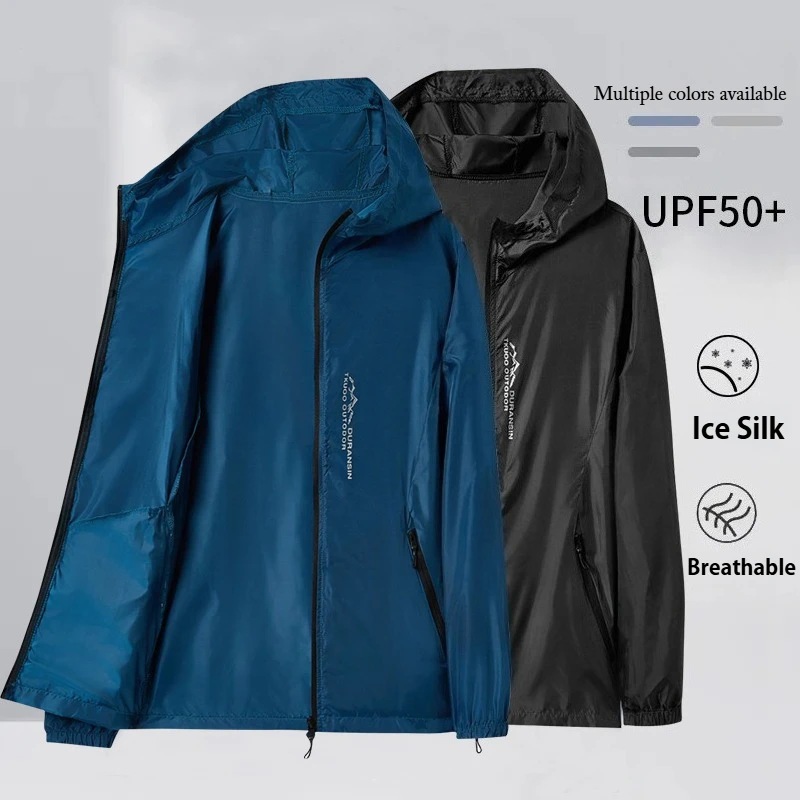 2026 New Men UPF 50+ UV Sun Protection Jacket Summer Ice Silk Breathable Quick Dry Coats Hooded Outdoor Fishing Windbreaker