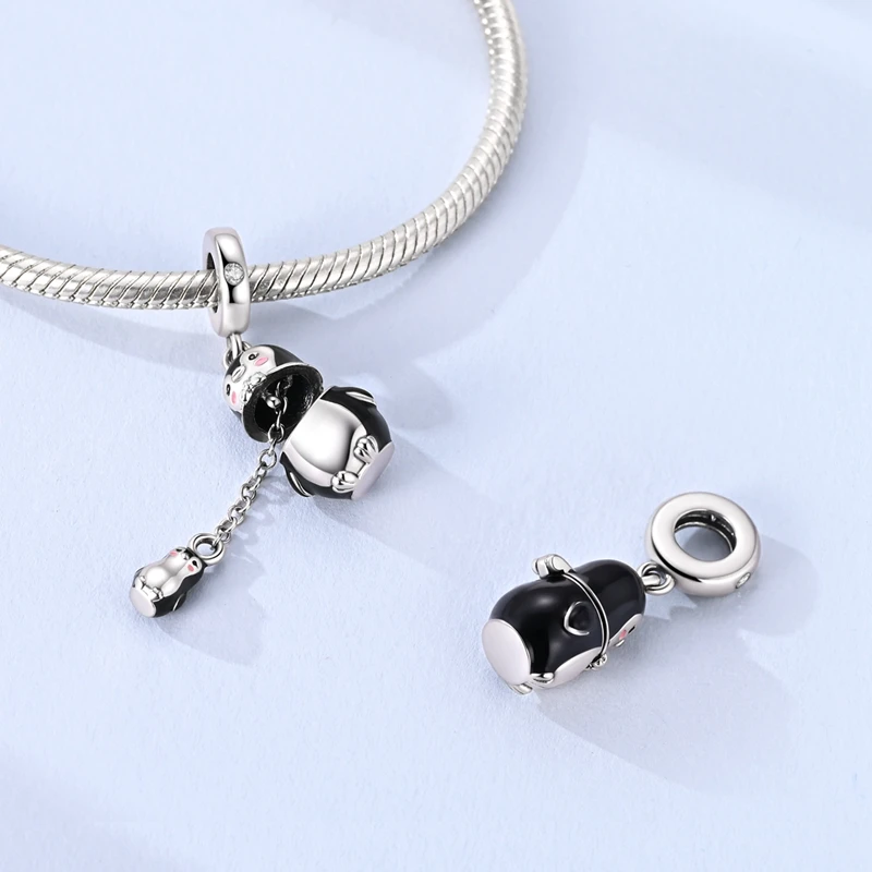 Winter Penguin Fox Snowman Snowflake Skiing 925 Sterling Silver Charms Beads Fit Bracelet DIY Jewelry Woman Pendant