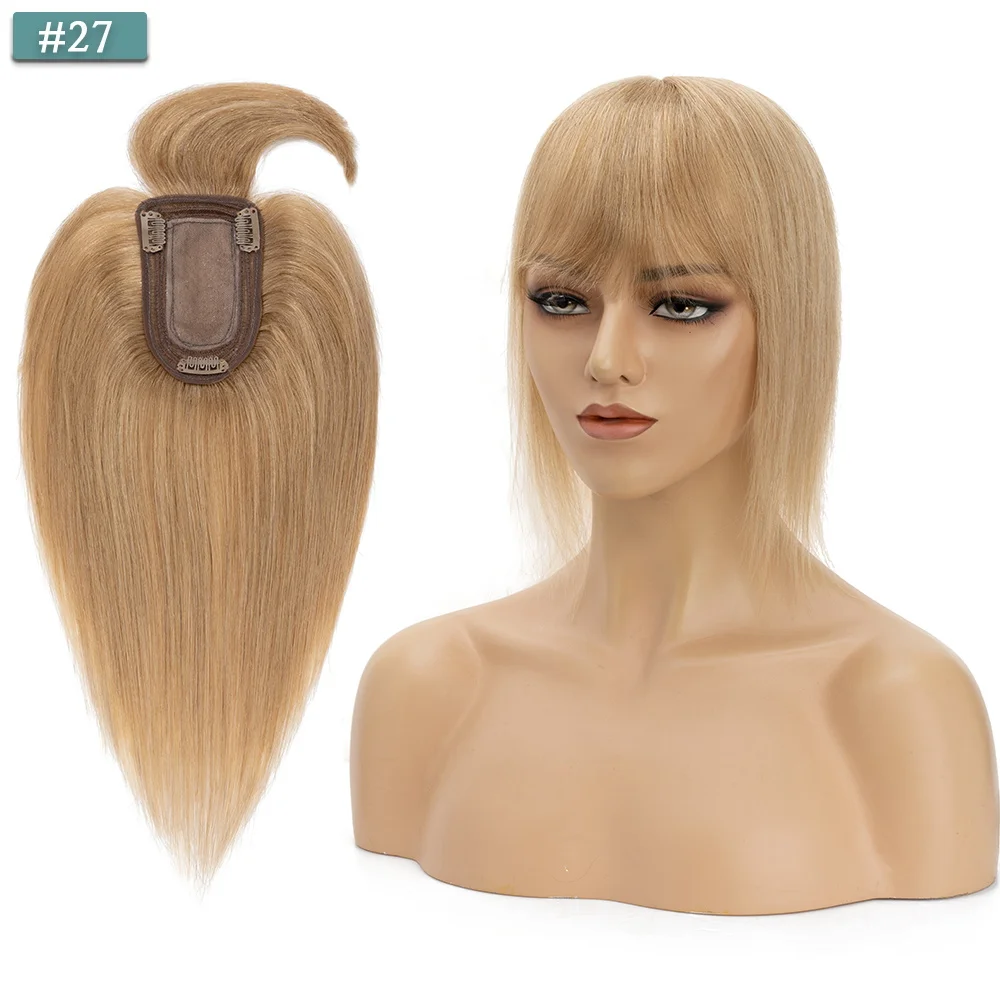 SEGO 7x13CM Echthaar-Topper mit Pony für Frauen, Seidenbasis, natürliche Haarteile, Perücken für Haarausfall, Volumenabdeckung, graues Haar – Detail 23