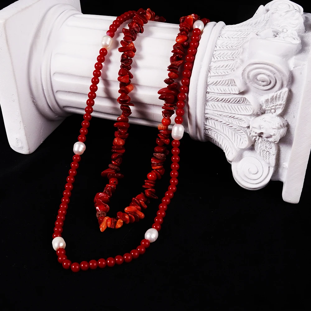 

Natural Gemstones Irregular Red Bead Necklaces for Women Christmas Natural Peridot Gravel Handmade Jewelry Fashion Birthday Gift