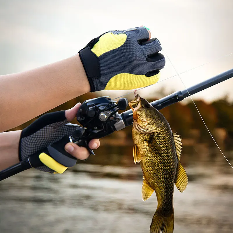 Three Finger Cut Fishing Gloves Spring Summer Outdoor Sunscreen Mesh Cloth Breathable Half Finger Catch Fish Fishing Lure Gloves