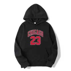 Chicago 23 Jersey Letter Number Pattern Hoodie Men Fashion Hip Hop Pullover Hoody O-Neck Street Sweatshirt Pocket Fleece Hoody