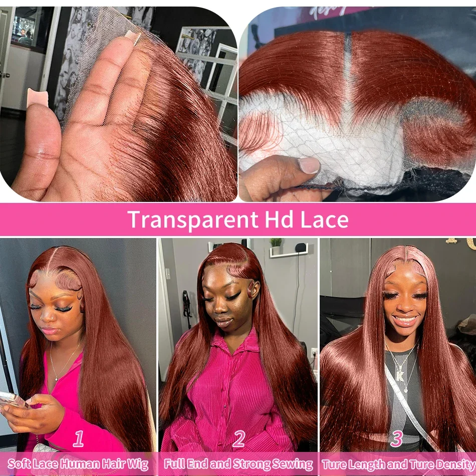 Reddish Brown Straight 13x6 HD Lace Frontal Human Hair Wig Pre Plucked 13x4 Lace Frontal Wigs Colored Brazilian 100% Human Wigs