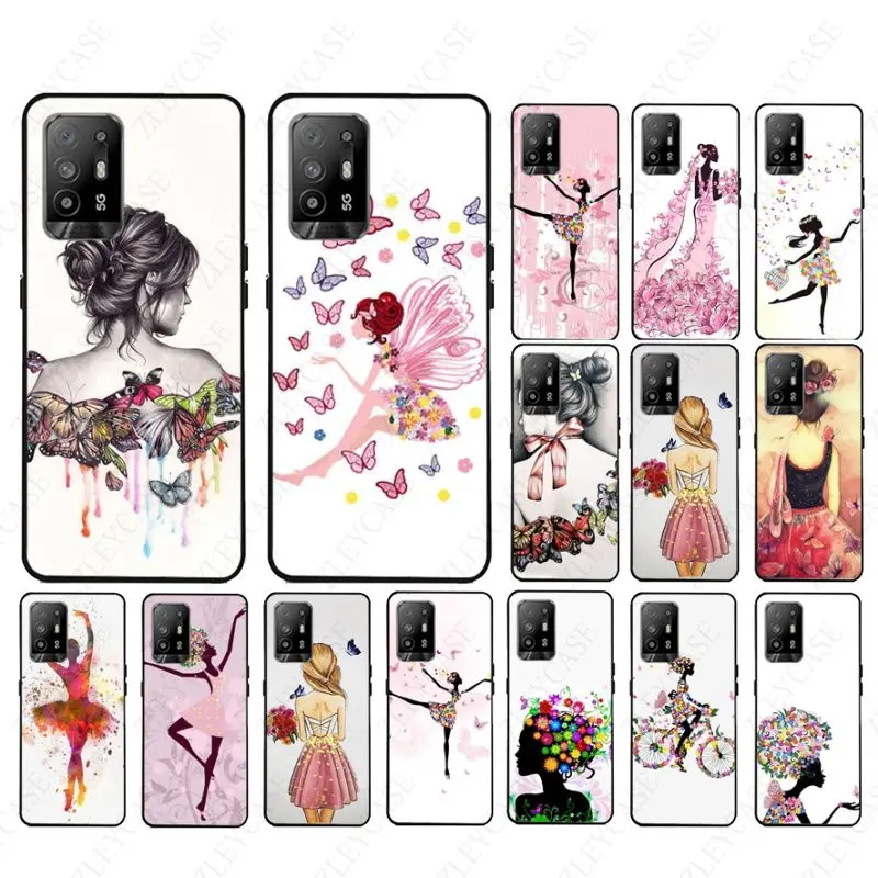 Butterfly Dancing Girl Effect Phone cover For OPPO A94 A74 A9 A5 A53 A73 2020 A57 A76 A96 4G A54 A78 A95 A98 A72 5G Cases coque