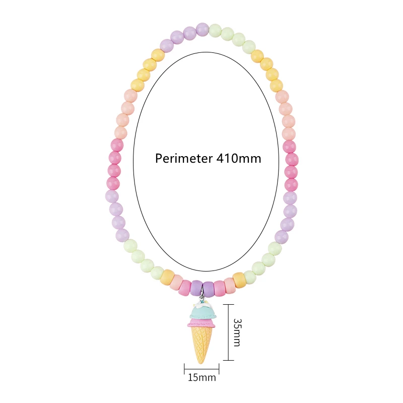 Makersland Kids Ice Cream Pendant Necklaces Color Cartoon Cute Jewelry Christmas Presents Beaded Resin Necklace for Girls Candy