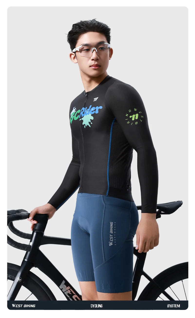 WEST BIKING Herren Fahrradtrikot Langarm Schnelltrocknend Atmungsaktiv Reflektierender Aufdruck Slim Fit Fahrradshirt Rennbekleidung Oberteil – Detail 15