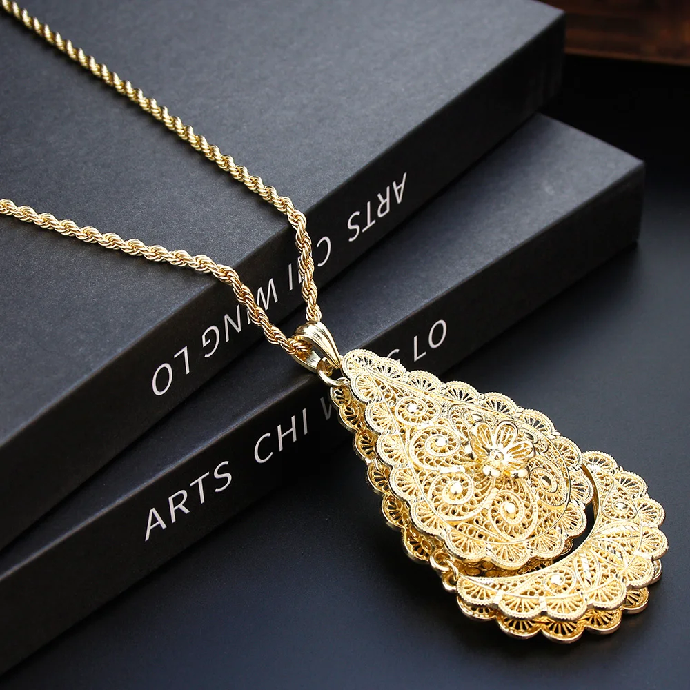 Sunspicems Algeria Sunflower Pandent Necklace Arabic Women Necklace Morocco Bride Wedding Caftan Jewelry  18K Gold Color Gift