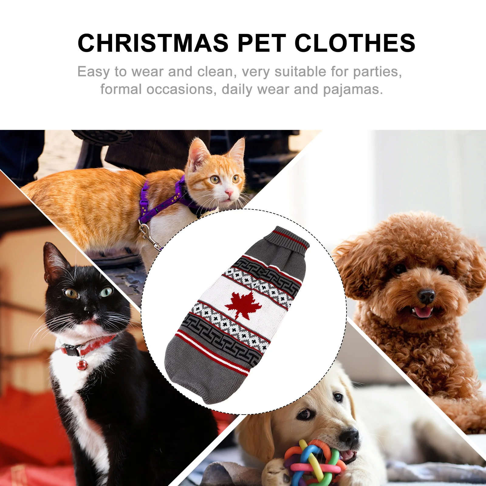 

Dog Christmas Sweater Warm Thickened Maple Leaf Pattern Winter Clothes Festival Costume Puppy Warm Sweater Dog Costume