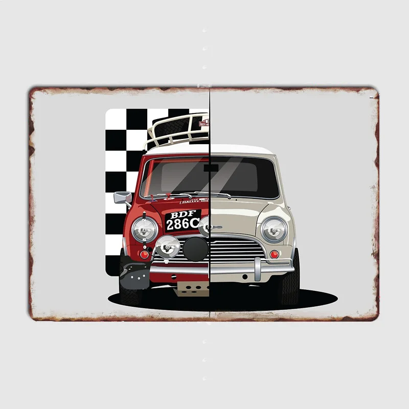 

Mini Rallycar Compact Car Retro Metal Poster Sign Garage Club Indoor Wall Room Decoration Home Decor