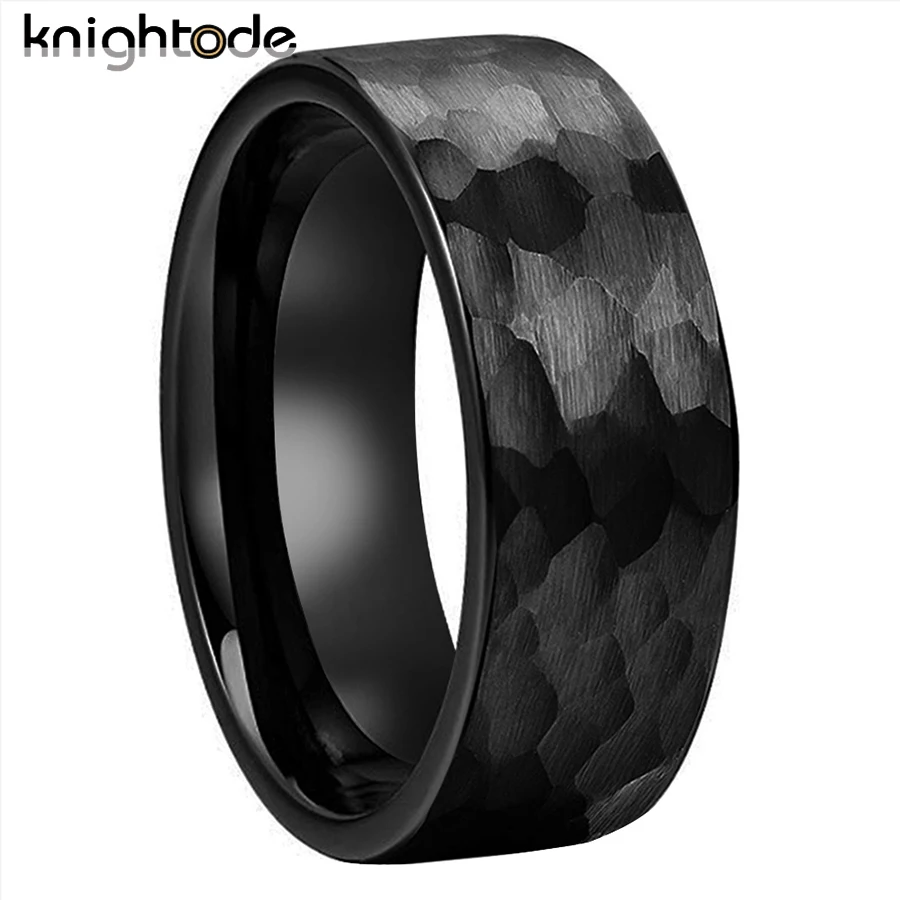 8mm Tungsten Carbide Wedding Band Irregularity Faceted Hammerd Ring For Men Women Anniversary Jewelry Brushed Finish Comfort Fit