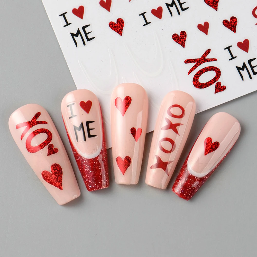 1Pcs 3D Red Lips/Love Nail Art Stickers Sexy Valentine Heart/Rose/Ribbon Self Adhesive Nail Decals for Wedding/Perty Nail Decor