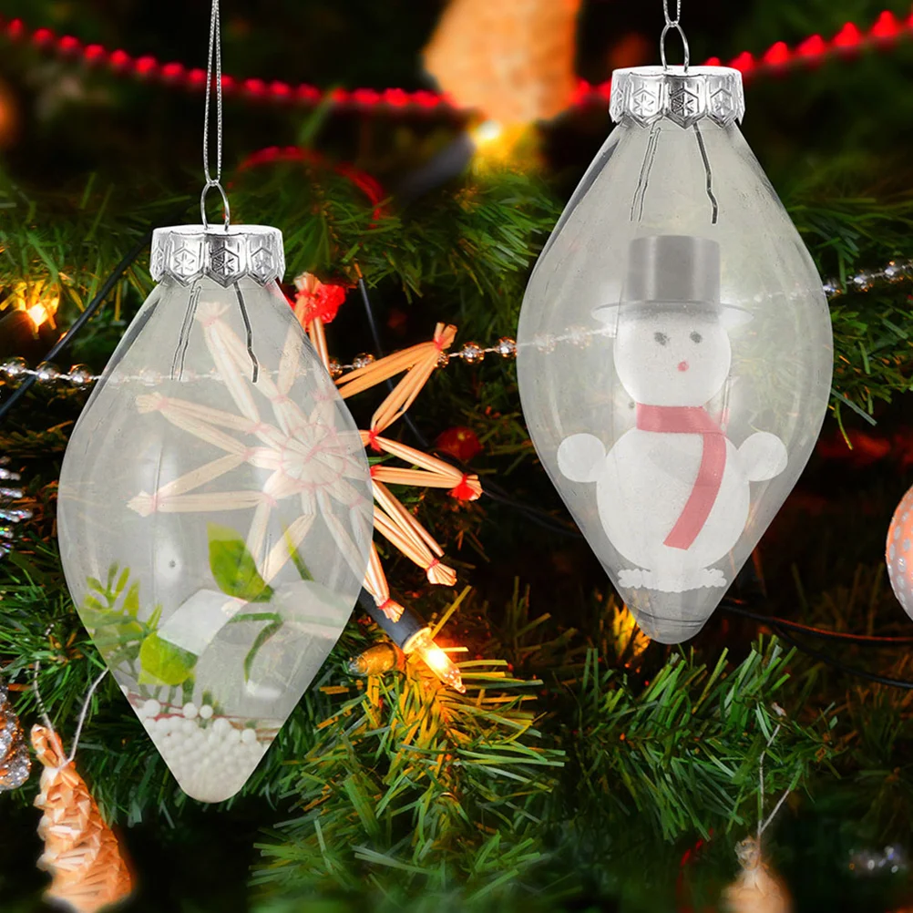 

24Pcs Bulb Shaped Fillable Ball Ornament Transparent Plastic Hanging Christmas Decor for Tree Window Door Party Supplies