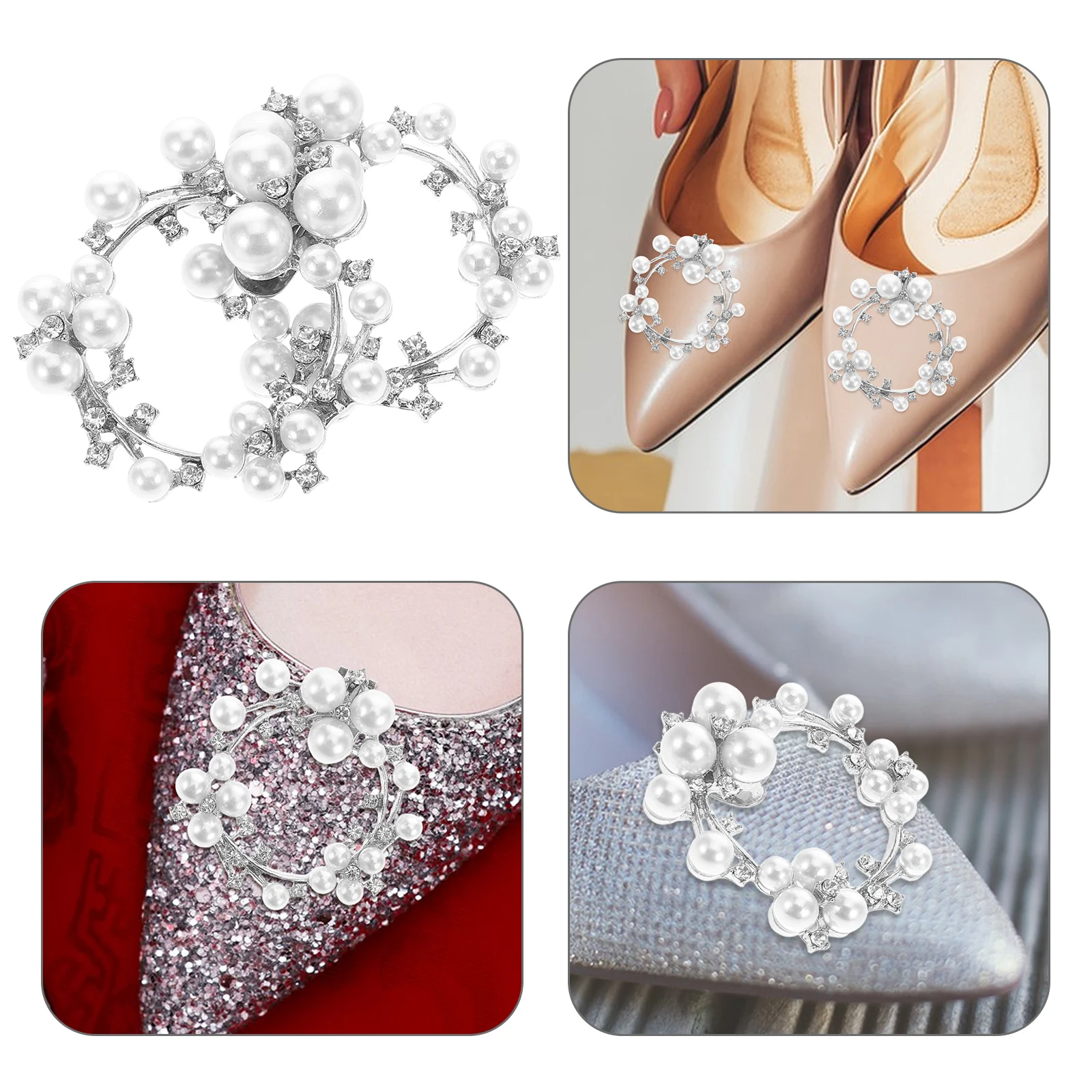 

1 Pair Rhinestone Shoe Clips Elegant Pearl Brooch Faux Dangle Chain Alloy Bling Accessories Bridal High Heel Decorations Shoe