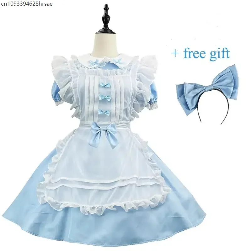 Abito da cameriera Lolita Servo Costume Cosplay Abito azzurro Anime Ruolo Travestimento Abbigliamento Costume di Halloween per adulti