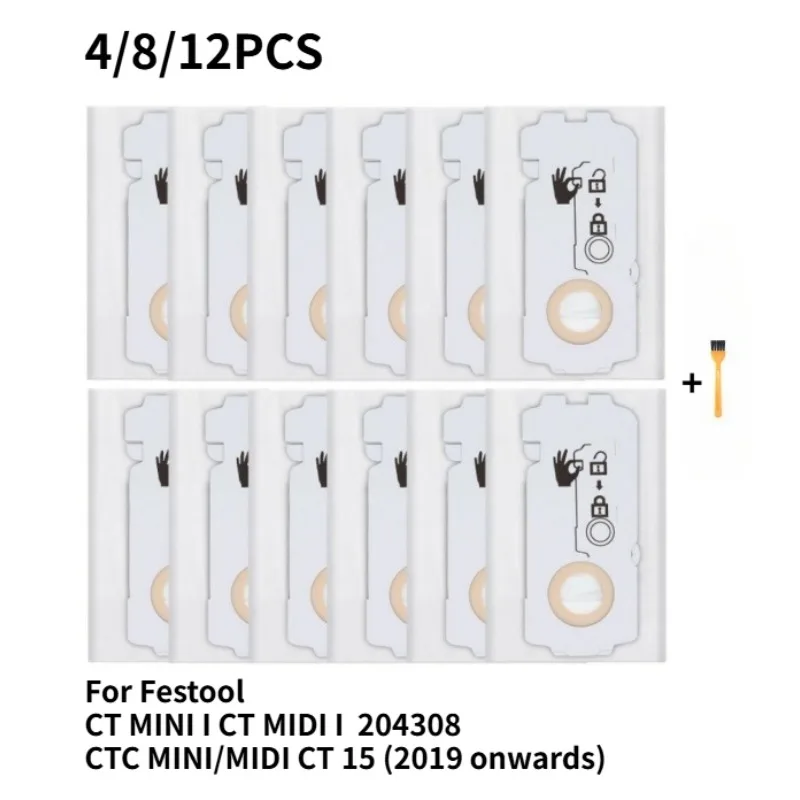 12 8 4 Pcs 204308 CT Mini/Midi-2/5 Filter Dust Bags for Festool CT Mini/I CT Midi/I CTC Mini/Midi CT15 2019+ Vacuum Cleaner Bags