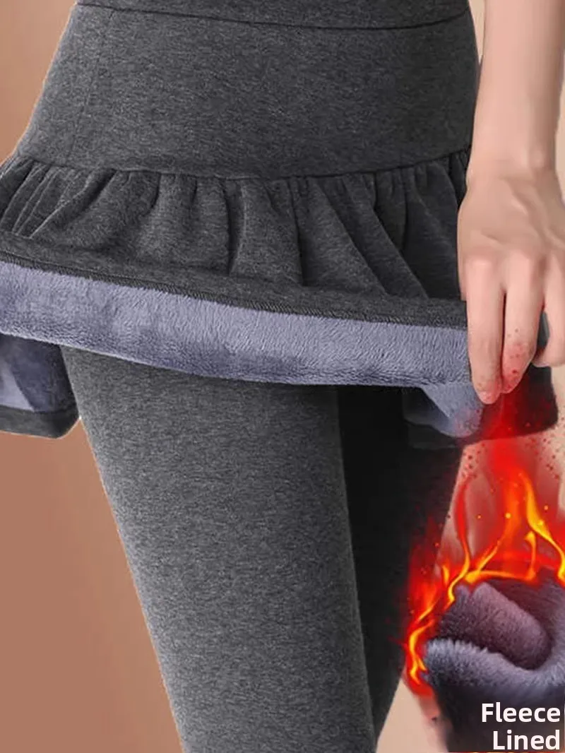 

Осенне-зимние утепленные женские брюки-юбка с высокой талией на флисовой подкладке, повседневные длинные брюки больших размеров, теплая верхняя одежда