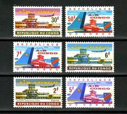 6Pcs/Set New Congo Post Stamp 1963 Airplane and Airport Postage Stamps MNH