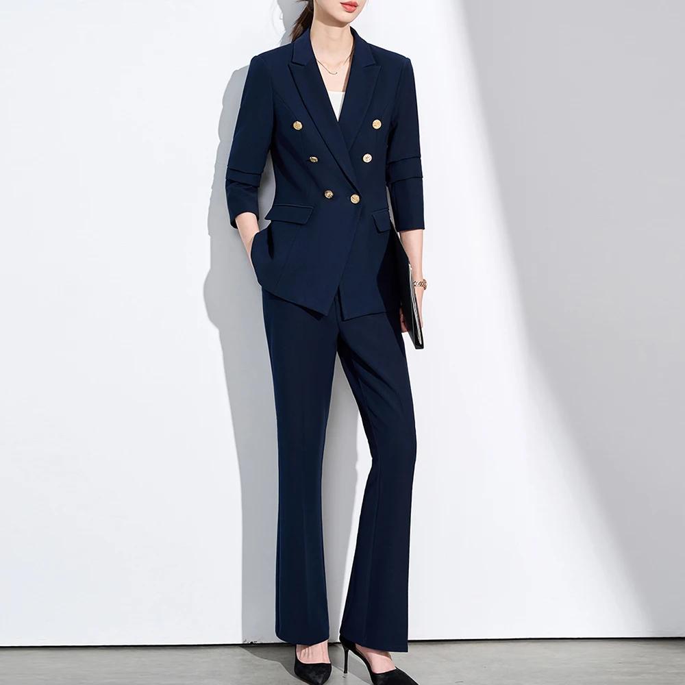 ชุดสูทเบลเซอร์และกางเกงขายาว ZJYT สไตล์หรูหราทันสมัยสำหรับผู้หญิง ประจำฤดูใบไม้ร่วงปี 2025 ชุดเซ็ต 2 ชิ้น เสื้อแจ็คเก็ตทรงกระดุมสองแถวและกางเกงขายาว สีขาว
