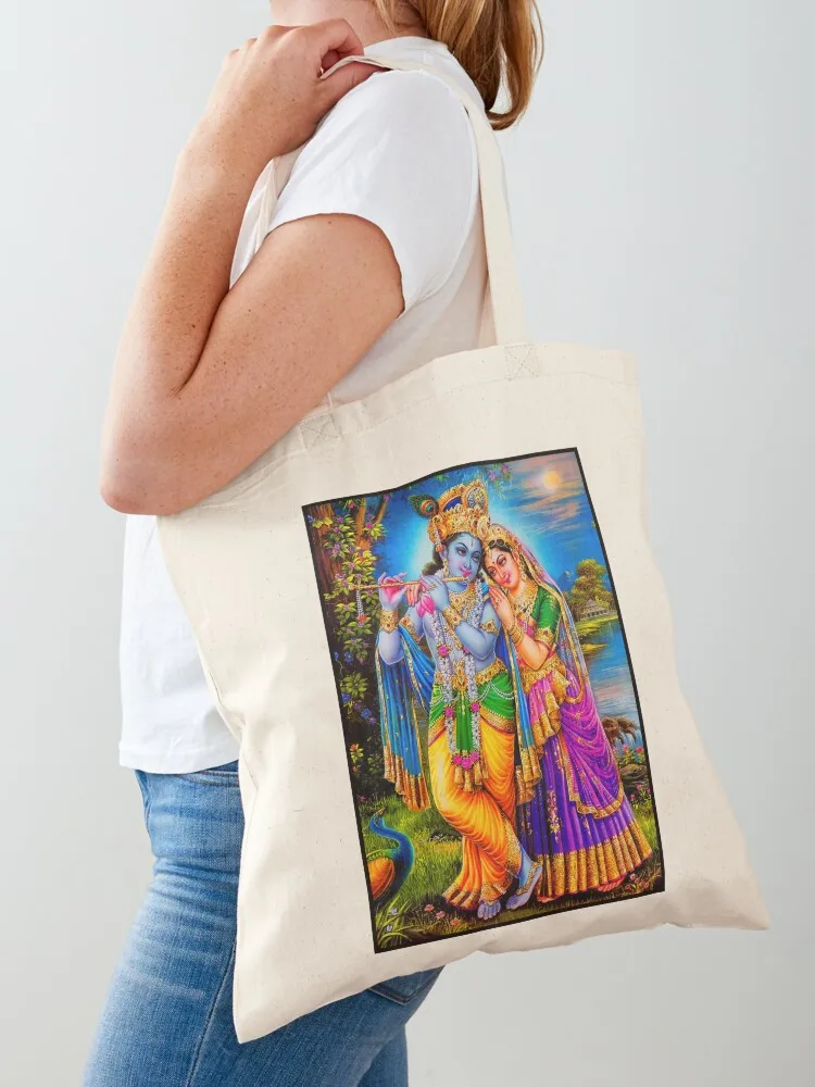 Hindu Lord Radha Krishna Goddess Print Tote Bag Women's bag Canvas bag university shopper shopping trolley