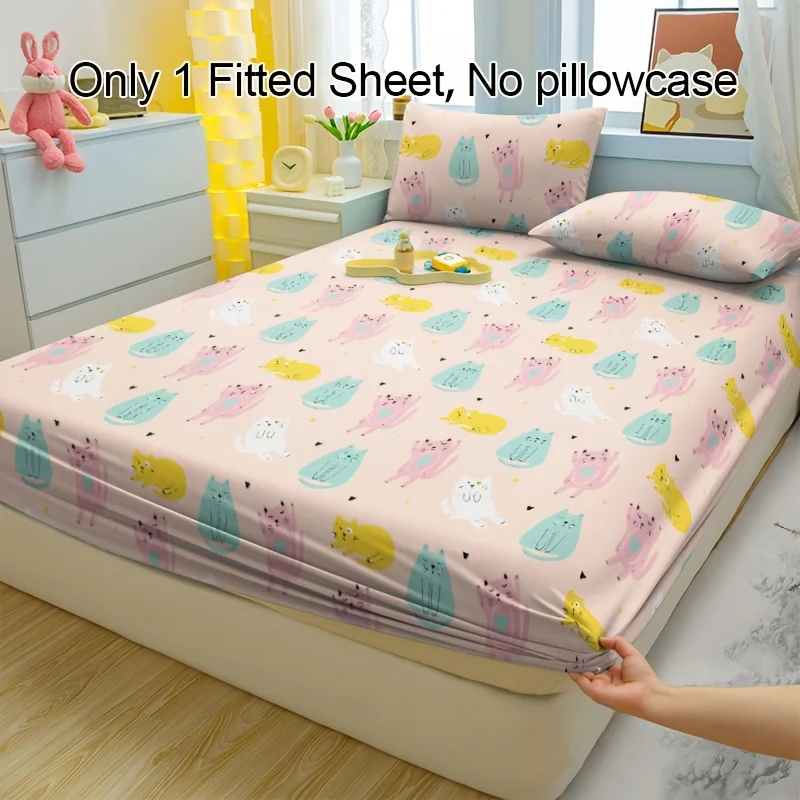 Colorful Cat Cute Pattern Mattress Protector, Breathable Polyester Material (includes 1 fitted sheet + 2 pillowcases). Mattress protector, fitted sheet style with elastic edges. Protective cover, mattress protector, fitted sheet bedding. Christmas-themed bedding. Baby bedding. Suitable for nursery rooms