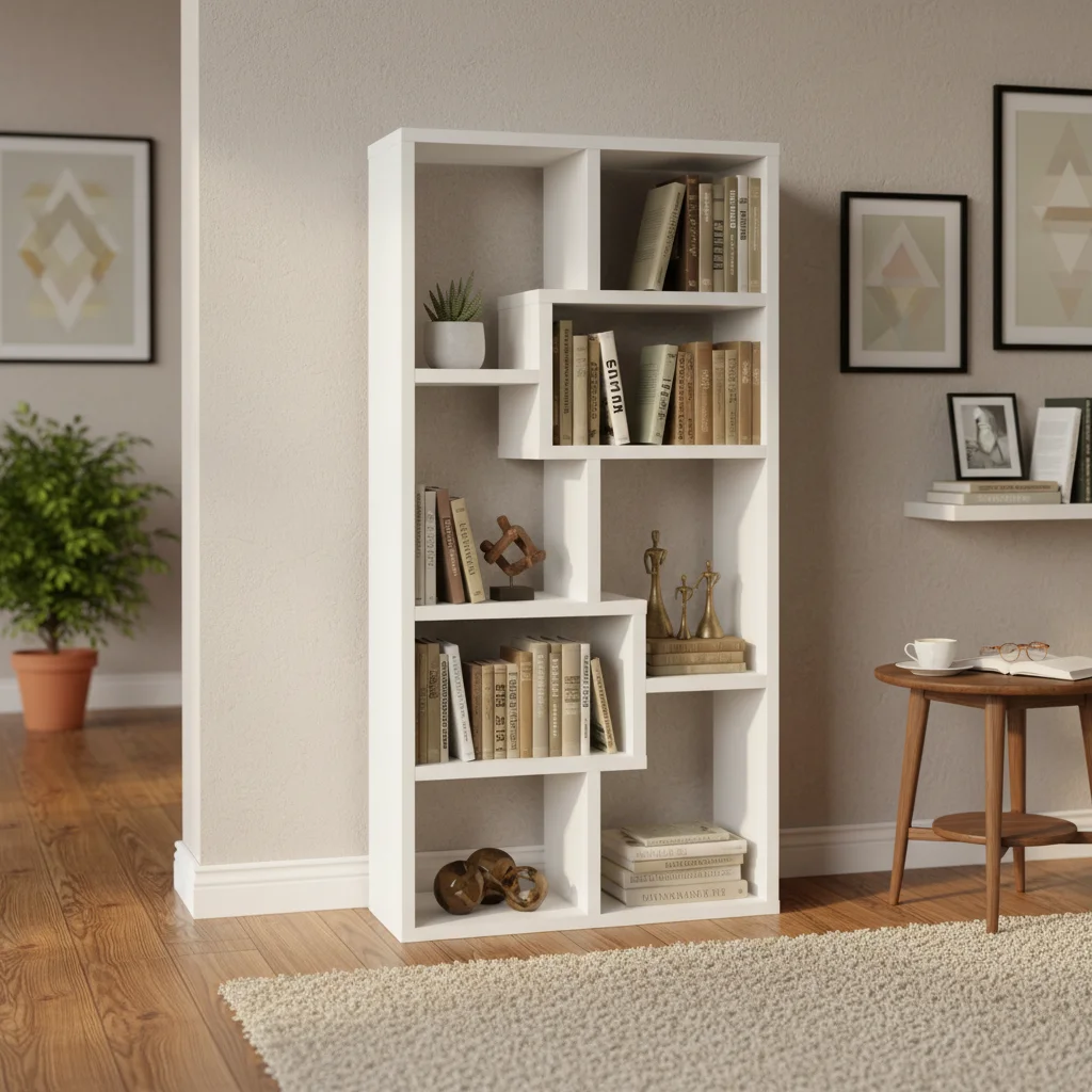 Modern Asymmetrical 8-Cube Bookshelf, Staggered Cube Shelf Open Back Bookcase, Contemporary Display Storage Unitpromote sales