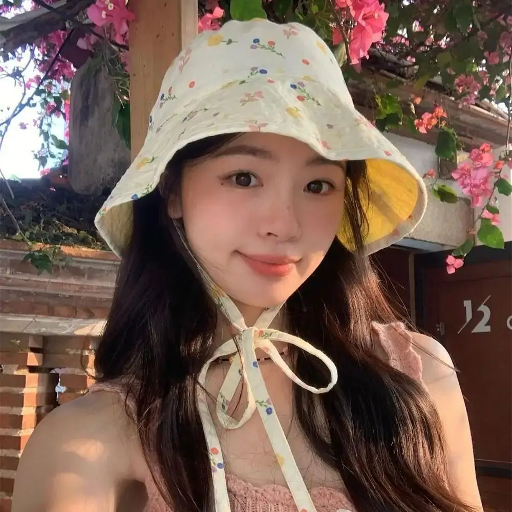 

Floral Print Panama Bucket Hats Reversible Sun Protection Women Fisherman Hat Large Brim Cute Sweet Summer Sun Hats Female Girls