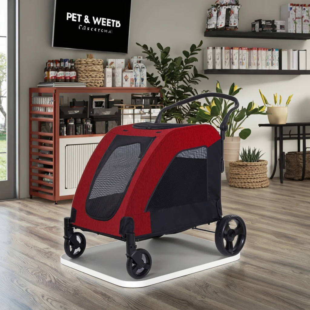 Luxury Elegant Foldable Extra Large Soft-Sided Dog Stroller 30 kg Capacity Transparent Fashionable