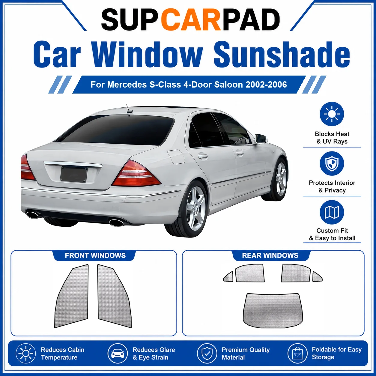 For Mercedes - Mercedes S-Class 4-Door Saloon 2002-2006 Full Set Car Window Sunshades UV Block Privacy Heat Insulated Foldable C
