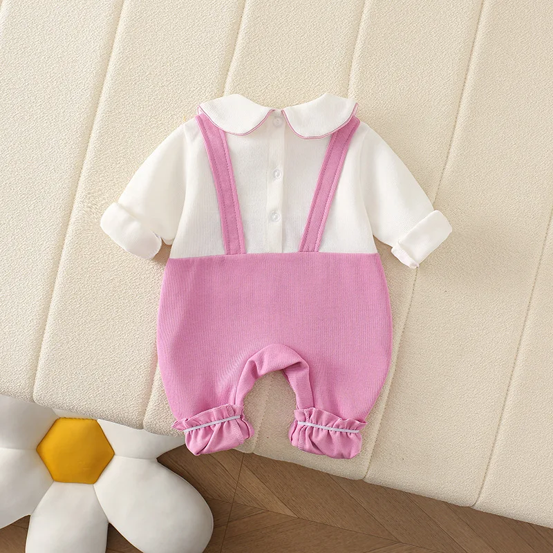 MILANCEL New Autumn Baby Girls Clothes 0-2 Y Tulip False 2pcs Patchwork Rompers Toddler Peter Pan Collar Jumpsuit