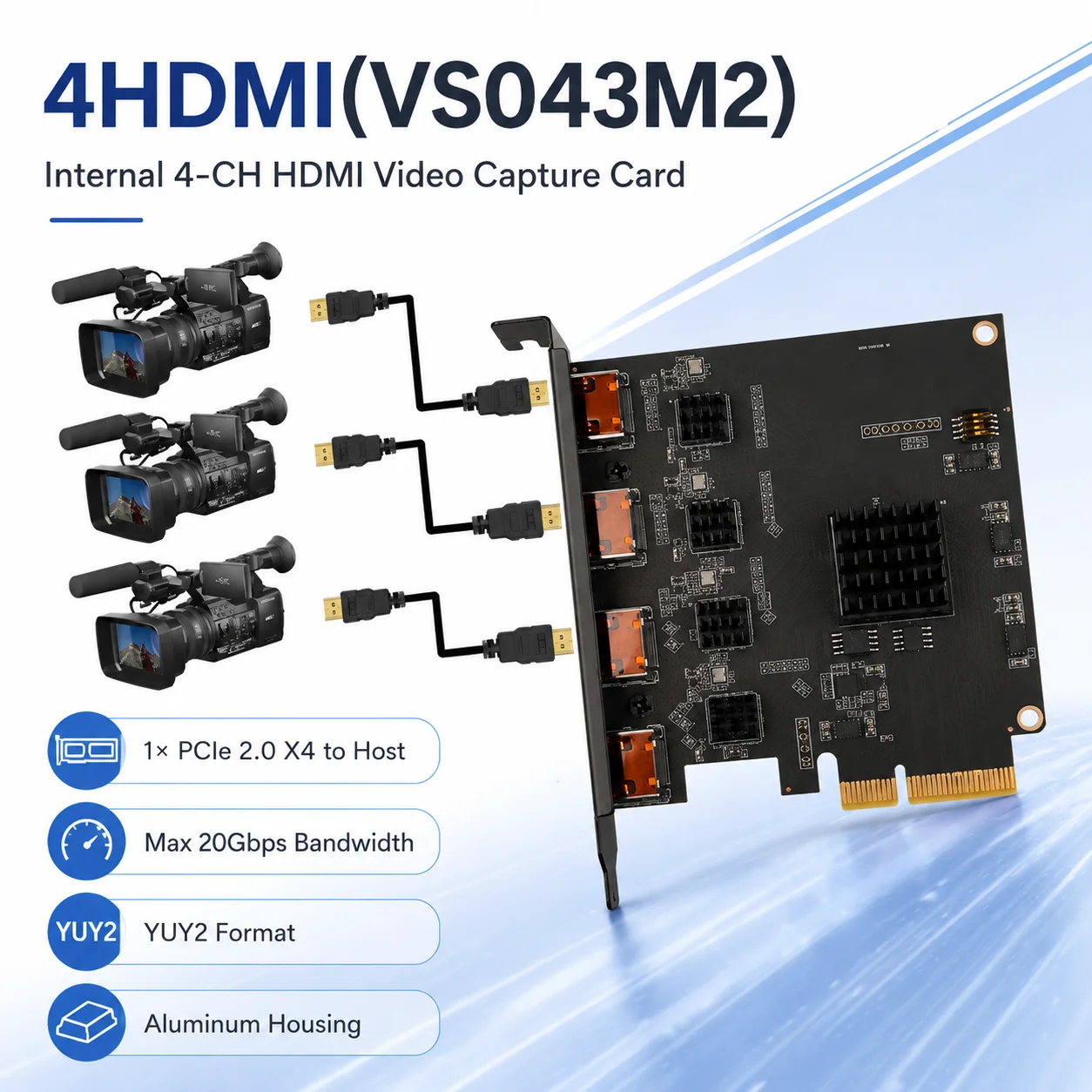 PCIe X4 4CH 4K30 HDMI1.4 YUY2 Multi Mode Internal PCI Capture Card for Live Stream Laptop MP4 Camera