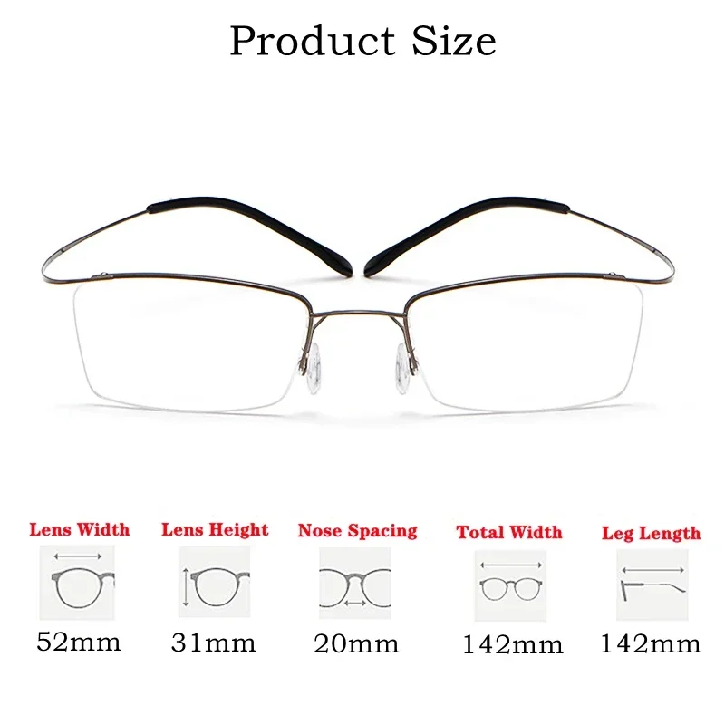 نظارات KIZN خفيفة للغاية ومريحة 100% من التيتانيوم النقي فائقة القوة للرجال بنصف إطار نظارات طبية بصرية 30004