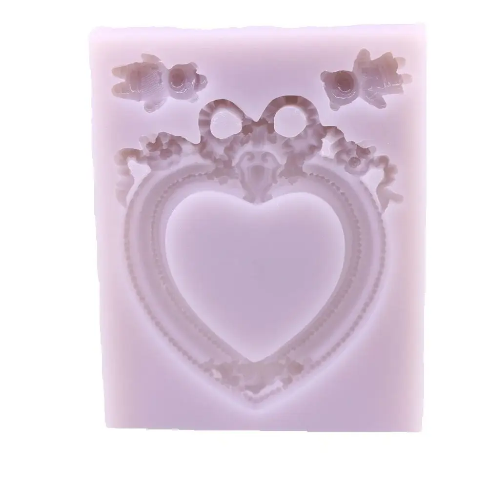 French Style Love Heart Silicone Mold Relief Photo Frame for DIY Resin Clay Moulds Fondant Chocolate Sugarcraft Kitchen Crafting