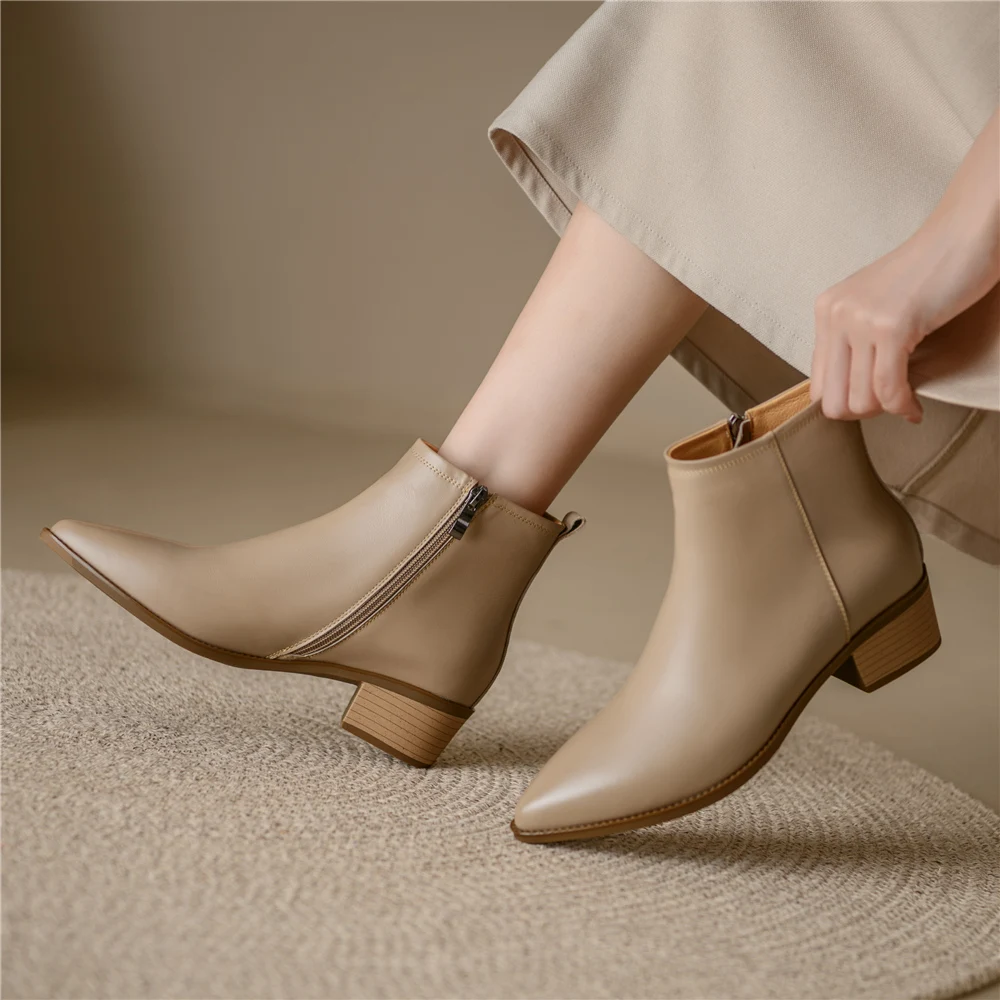 FEDONAS 2024 New Classic Women Ankle Boots Thick Heels Pointed Toe Mature Genuine Leather Office Lady Shoes Woman Autumn Winter