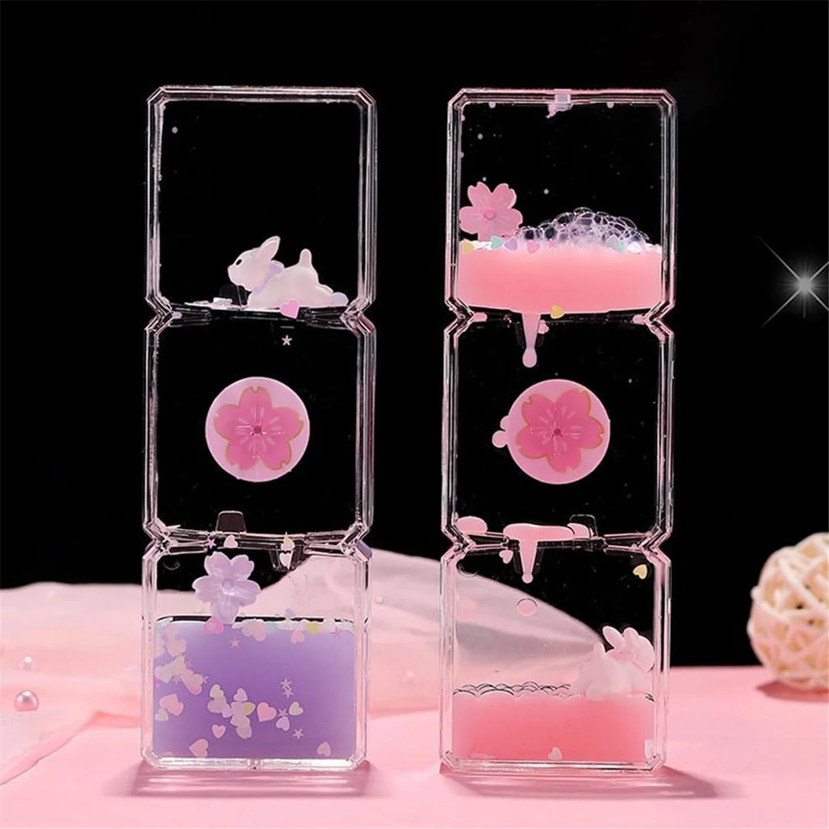Il nuovo mini clessidra liquida dei cartoni animati, clessidra per bambini, giocattolo clessidra dei cartoni animati, decorazione desktop per ufficio/casa rosa