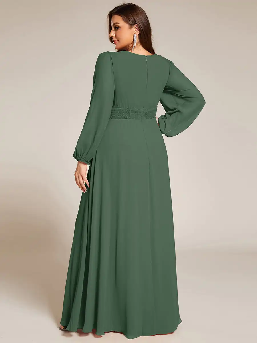 Suknie wieczorowe Plus size długa, pełna rękaw O-Neck szyfonowa suknia do podłogi 2025 Ever Pretty of Simple Prom Women Dress