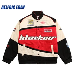 Aelfric Eden BLACKAIR Motosports Jacket Vintage Embrodiery Color Block Patchwork Coats Streetwear Harajuku Casual Racing Jackets