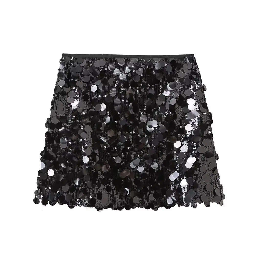 Schicker Pailletten-Minirock mit hohem Bund und seitlichem Reißverschluss, Vintage-Mode, Damenrock – Detail 5